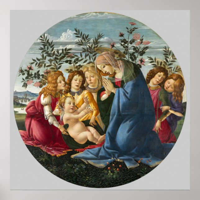 Madonna Adoring the Child with 5 Angels Botticelli Poster (Front)