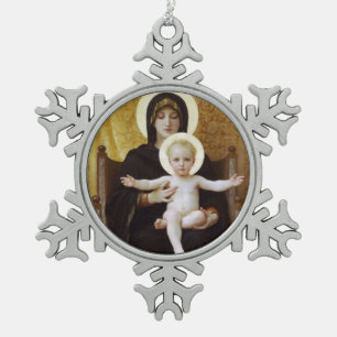 Madonna and Child Baby Jesus Snowflake Pewter Christmas Ornament
