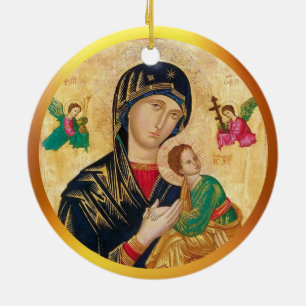 Madonna and child Christmas & golden frame Ceramic Ornament