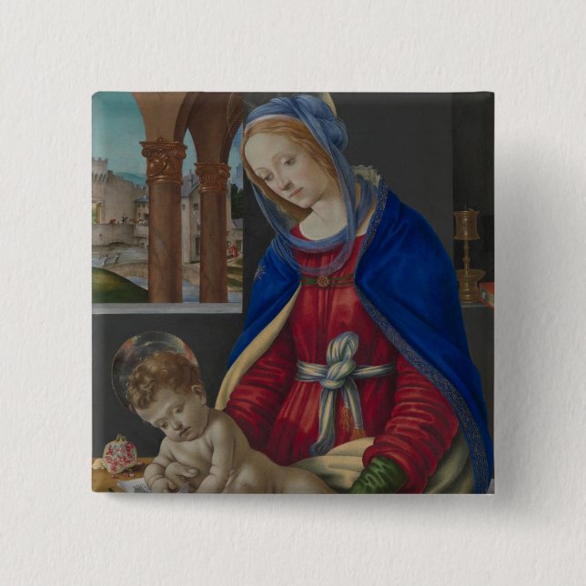 Madonna and Child, circa 1483-4 2 Inch Square Button (Front)