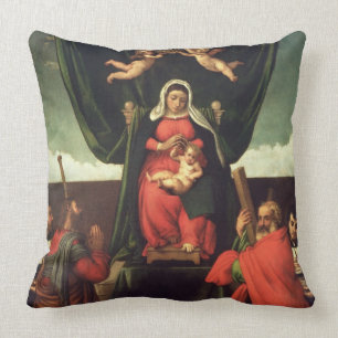 Madonna and Child Enthroned with Four Saints, 1546 Throw Pillow