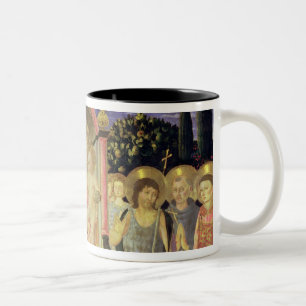 Madonna and Child enthroned with saints (altarpiec Two-Tone Coffee Mug