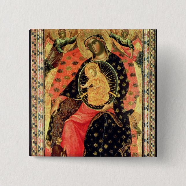 Madonna and Child Enthroned with Two Devout People 2 Inch Square Button (Front)