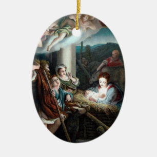 Madonna and Child in Manger Ceramic Ornament