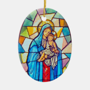 Madonna and Child Nativity Stained Glass Style Ceramic Ornament