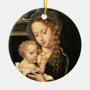 Madonna and Child Nursing Ceramic Ornament