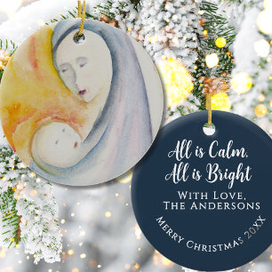 Madonna and Child Religious Keepsake Dark Blue Ceramic Ornament