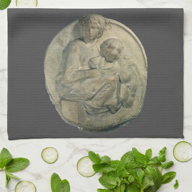 Madonna and Child, Tondo Pitti by Michelangelo Kitchen Towel (Folded)