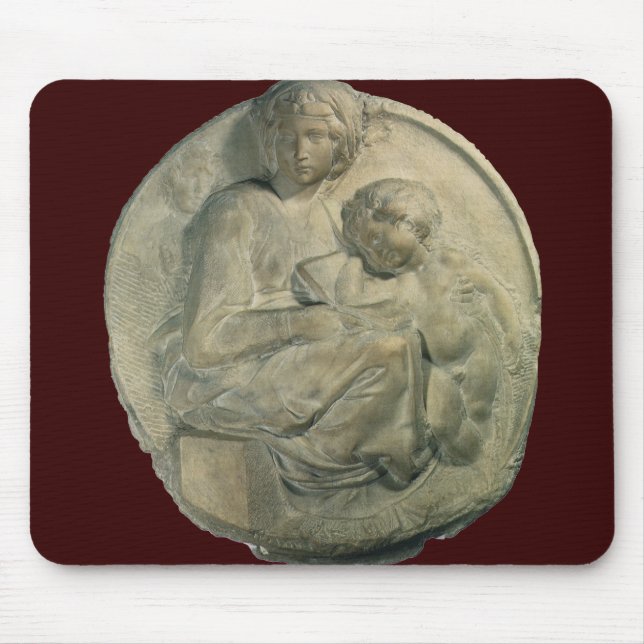 Madonna and Child, Tondo Pitti by Michelangelo Mouse Pad (Front)