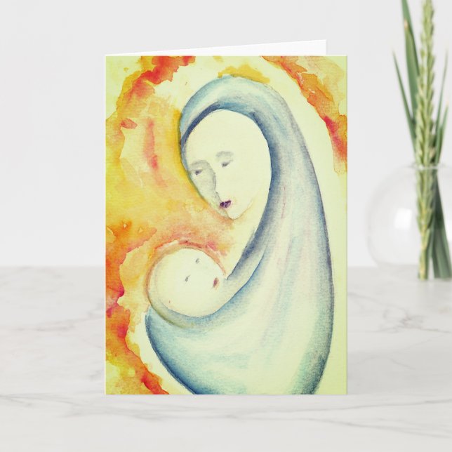 Madonna and Child Watercolor Blank Thank You Card (Front)