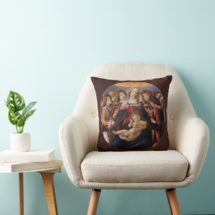 Madonna and Child with Angels by Sandro Botticelli Throw Pillow