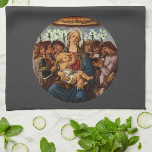 Madonna and Child with Eight Angels by Botticelli Kitchen Towel