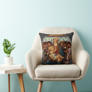 Madonna and Child with Eight Angels by Botticelli Throw Pillow