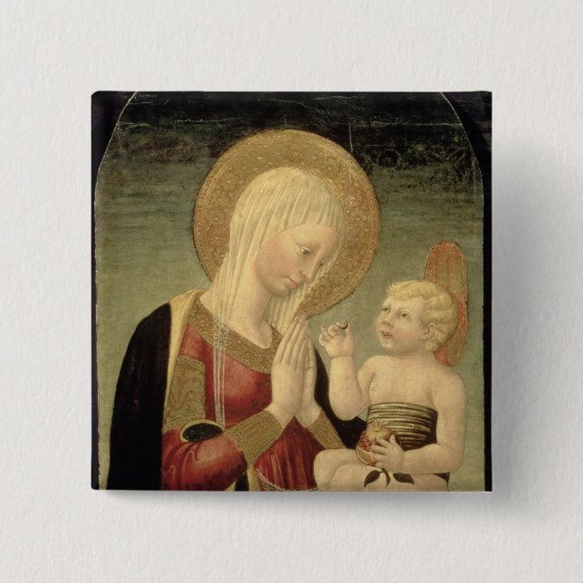 Madonna and Child with Pomegranate 2 Inch Square Button (Front)