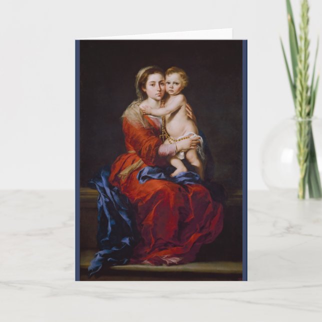 Madonna and Child with Rosary ... Christmas Card (Front)