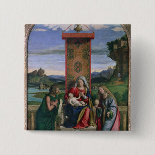 Madonna and Child with St. John the Baptist and Ma 2 Inch Square Button