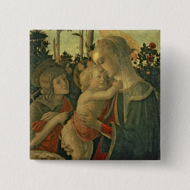 Madonna and Child with St. John the Baptist (oil o 2 Inch Square Button (Front)