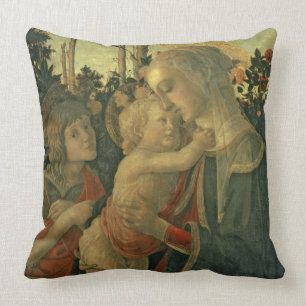 Madonna and Child with St. John the Baptist (oil o Throw Pillow