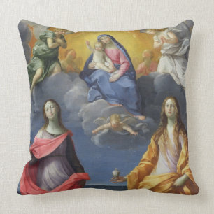 Madonna and Child with St. Lucy and Mary Magdalene Throw Pillow
