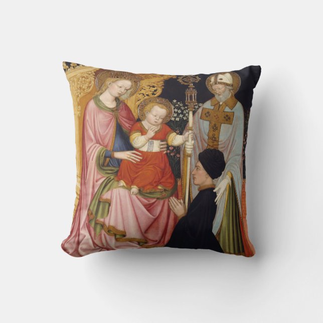 Madonna and Child with the Donor Throw Pillow (Front)
