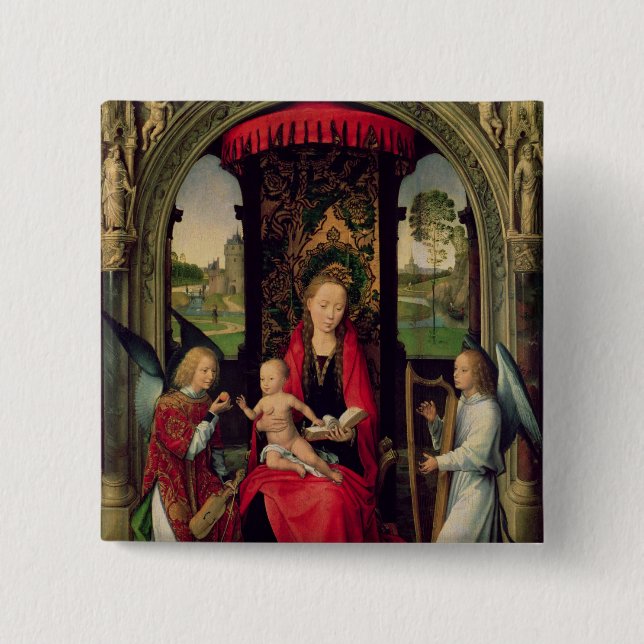 Madonna and Child with two Angels 2 Inch Square Button (Front)