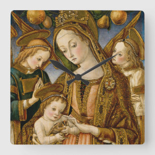 Madonna and Child with Two Angels Square Wall Clock