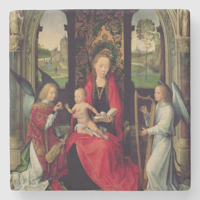 Madonna and Child with two Angels Stone Coaster (Front)