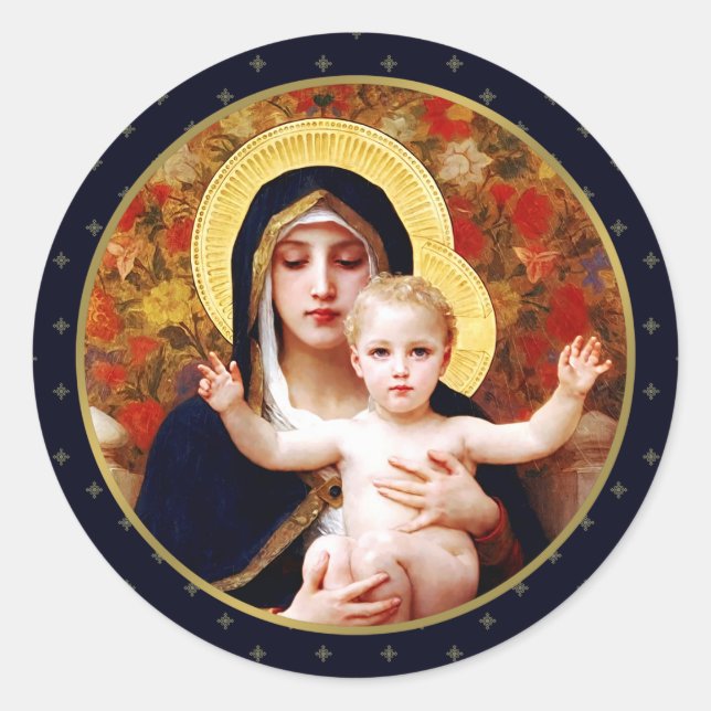 Madonna by W. Bouguereau. Fine Art Christmas  Classic Round Sticker (Front)