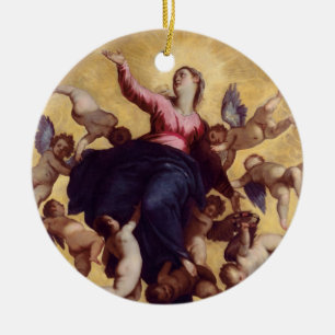 Madonna Carried by Angels (ceiling fresco) Ceramic Ornament