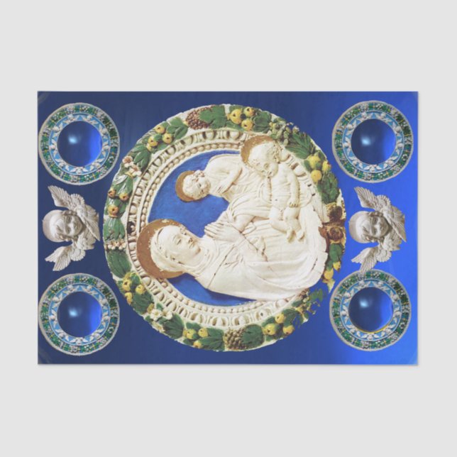 MADONNA,CHILD AND ANGELS NATIVITY FLORAL CROWN TISSUE PAPER (Front)