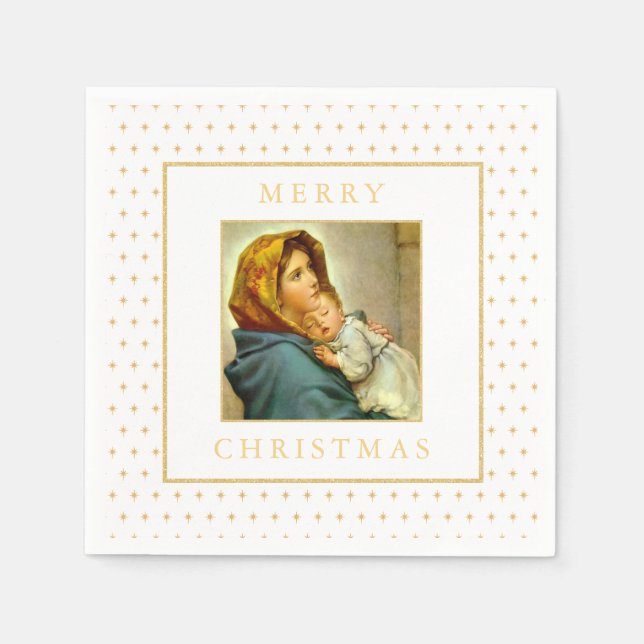 Madonna & Child Traditional Religious Christmas Napkin (Front)