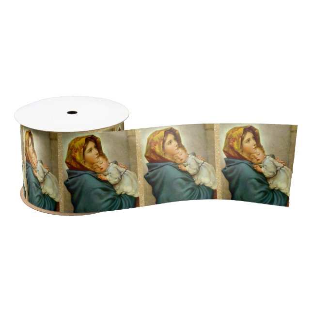 Madonna & Child Traditional Religious Christmas Satin Ribbon (Spool)