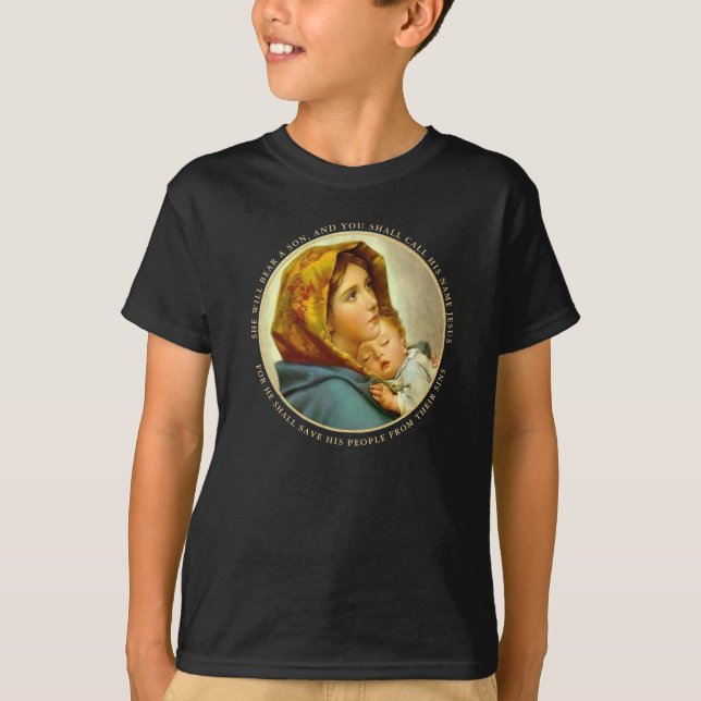 Madonna & Child Traditional Religious Christmas T-Shirt (Front)