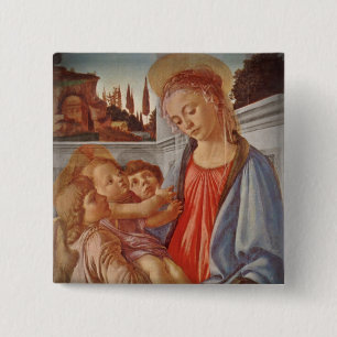 Madonna Christ Child and Two Angels 2 Inch Square Button
