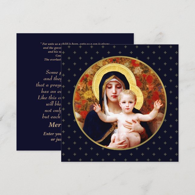 Madonna de W. Bouguereau. Carte de Noël religieuse (Devant / Derrière)