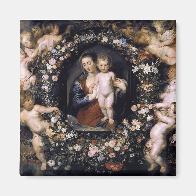 Madonna Floral Wreath With Child par Rubens Magnet (Devant)
