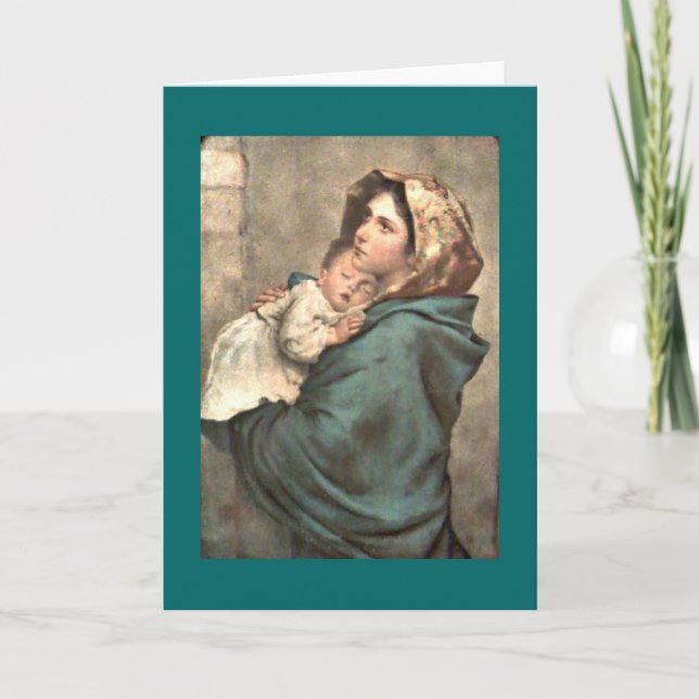 Madonna in Scarf Holds Baby Jesus Holiday Card (Front)
