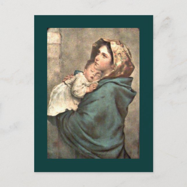Madonna in Scarf Holds Baby Jesus Postcard (Front)
