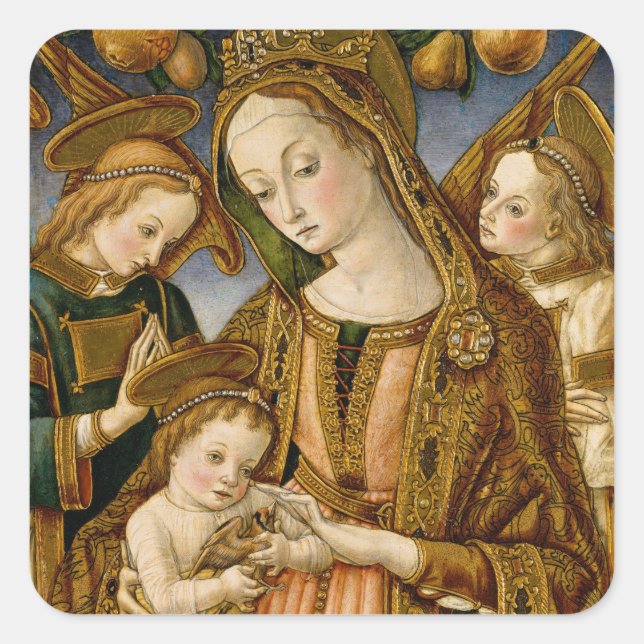 Madonna Jesus Christ Angels Elegant Christmas Square Sticker (Front)