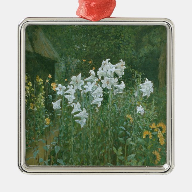 Madonna Lilies in a Garden Metal Ornament (Front)
