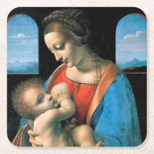 Madonna Litta, Leonardo da Vinci, 1490-1491 Square Paper Coaster