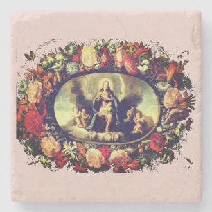 Madonna – Maria – Blumenkranz – Vintage Stone Coaster