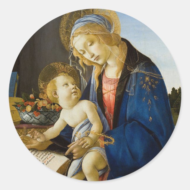 Madonna of the Book by Botticelli Religious Classic Round Sticker (Front)