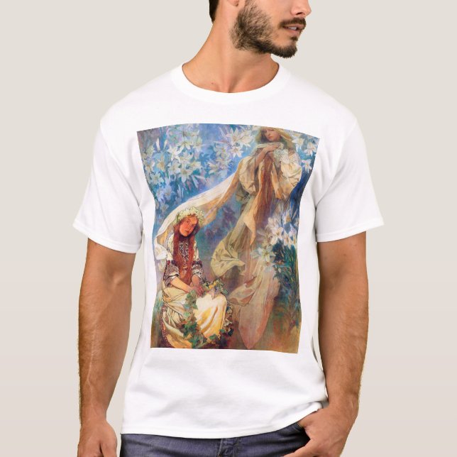 Madonna of the Lily, Mucha T-Shirt (Front)