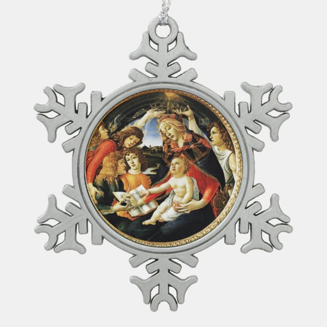 Madonna of the Magnificat Snowflake Pewter Christmas Ornament (Front)