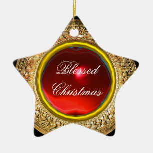 Madonna of the Pomegranate / Ruby Gemstone Star Ceramic Ornament