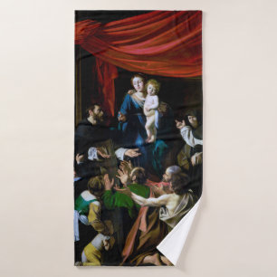 Madonna of the Rosary, Caravaggio Bath Towel