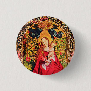 MADONNA OF THE ROSE BOWER 1 INCH ROUND BUTTON