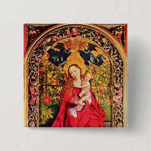 MADONNA OF THE ROSE BOWER 2 INCH SQUARE BUTTON