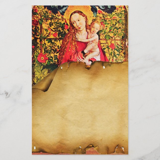 MADONNA OF THE ROSE BOWER ANTIQUE PARCHMENT STATIONERY (Front)